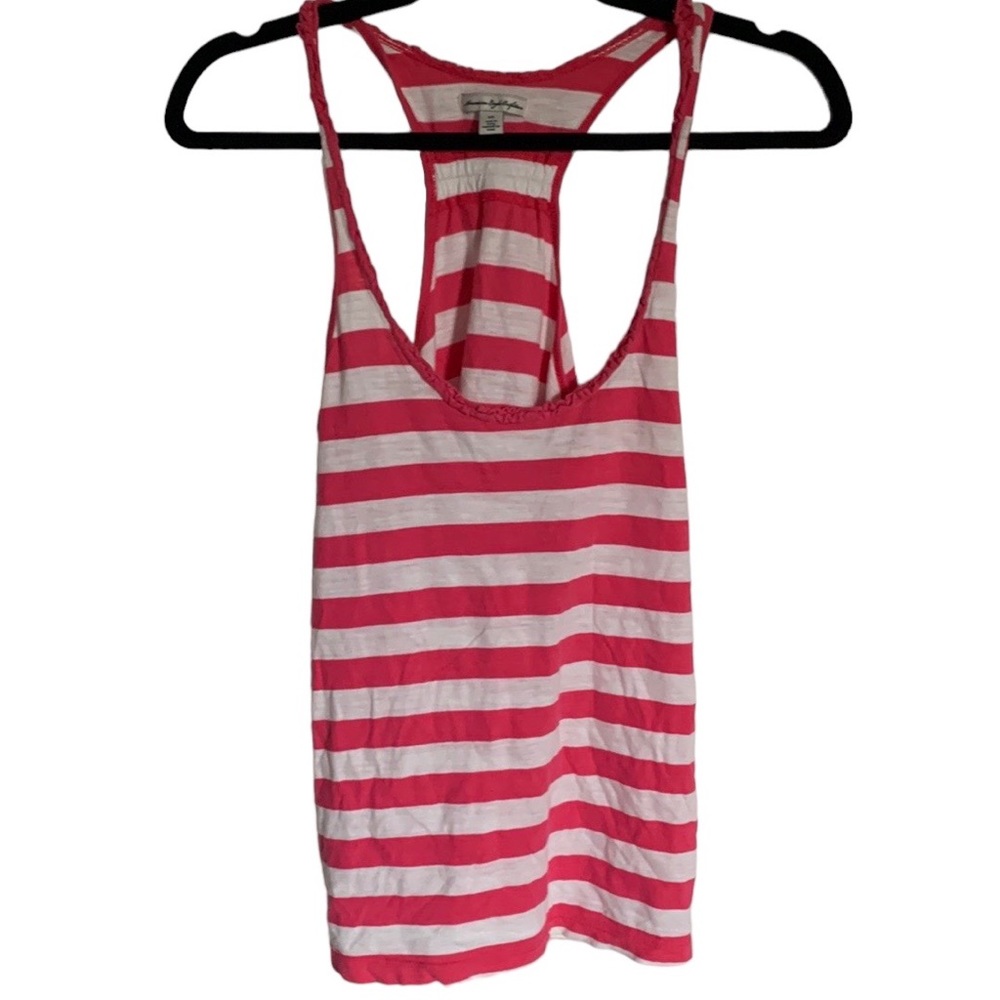 AEO Hot Pink and White Striped Tank Top US Size Small